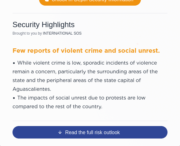 The Risk Outlook section is located at the bottom of the Information Panel. There you will find a concise yet
informative overview of the security landscape for the selected state.